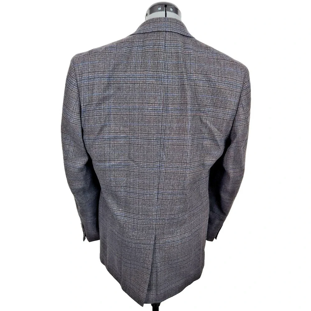 Lauren Ralph Lauren Mens 39R Wool Blazer Grey Blue‎ Plaid 2 Button Sport Coat